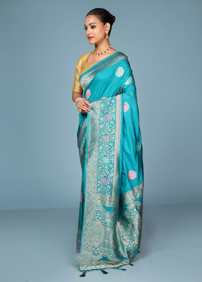 Blue Dupion Silk Saree With Blouse Piece