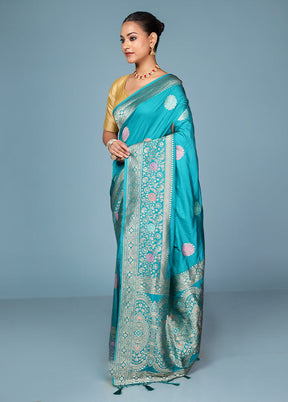 Blue Dupion Silk Saree With Blouse Piece