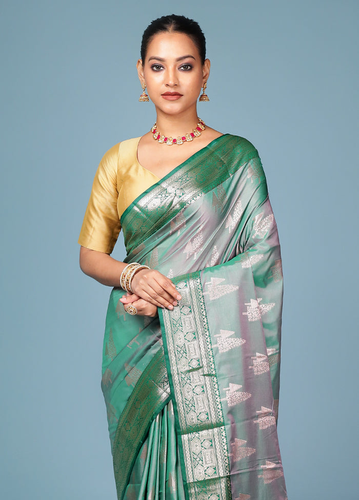 Green Dupion Silk Saree With Blouse Piece