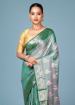 Green Dupion Silk Saree With Blouse Piece