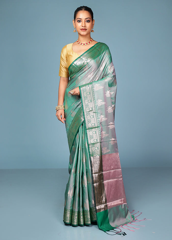 Green Dupion Silk Saree With Blouse Piece