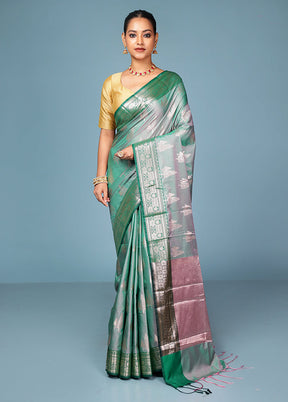 Green Dupion Silk Saree With Blouse Piece