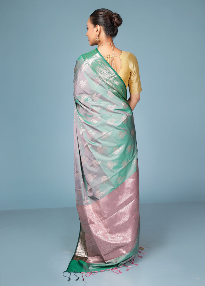 Green Dupion Silk Saree With Blouse Piece