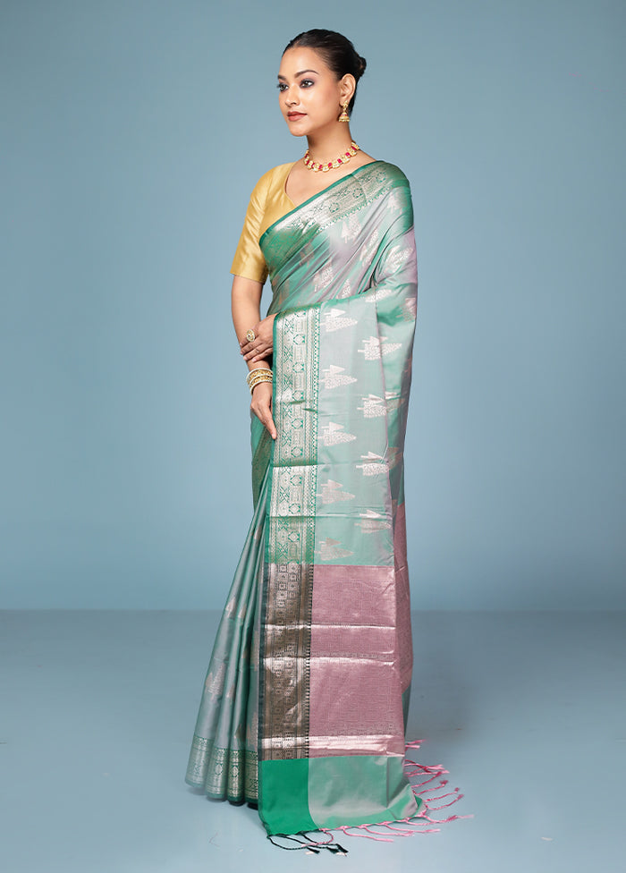 Green Dupion Silk Saree With Blouse Piece