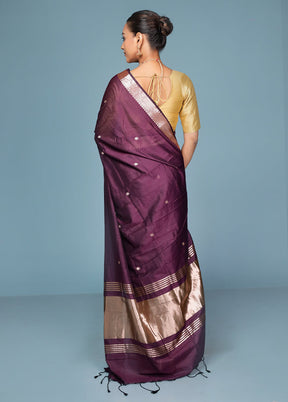 Purple Cotton Saree With Blouse Piece