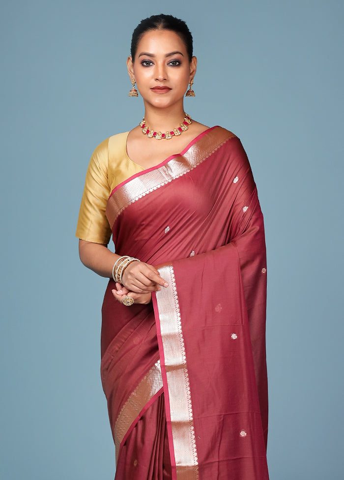 Maroon Cotton Saree With Blouse Piece