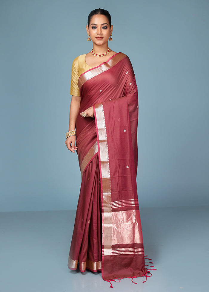 Maroon Cotton Saree With Blouse Piece