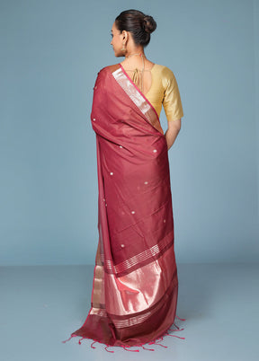 Maroon Cotton Saree With Blouse Piece