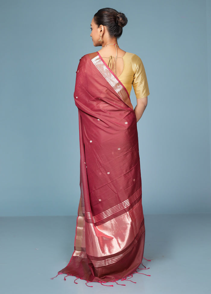 Maroon Cotton Saree With Blouse Piece