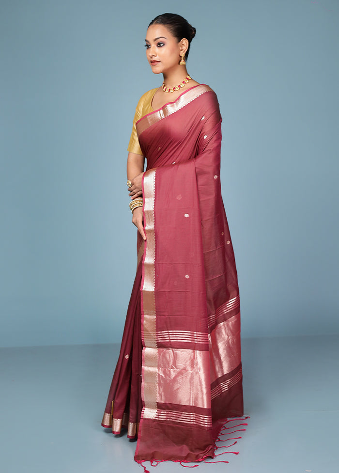 Maroon Cotton Saree With Blouse Piece