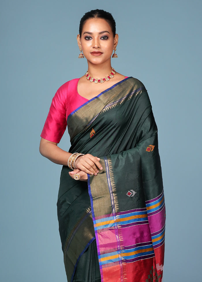 Pink Handloom Kanjivaram Pure Silk Saree With Blouse Piece