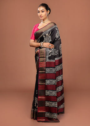 Black Printed Pure Silk Saree Without Blouse Piece