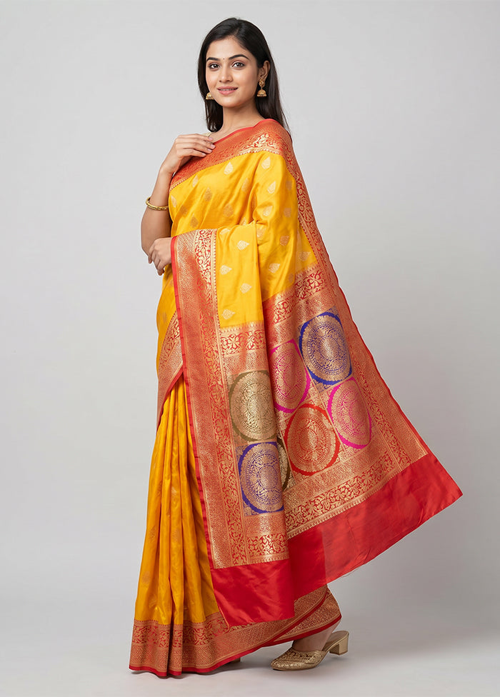 Yellow Handloom Katan Pure Silk Saree With Blouse Piece