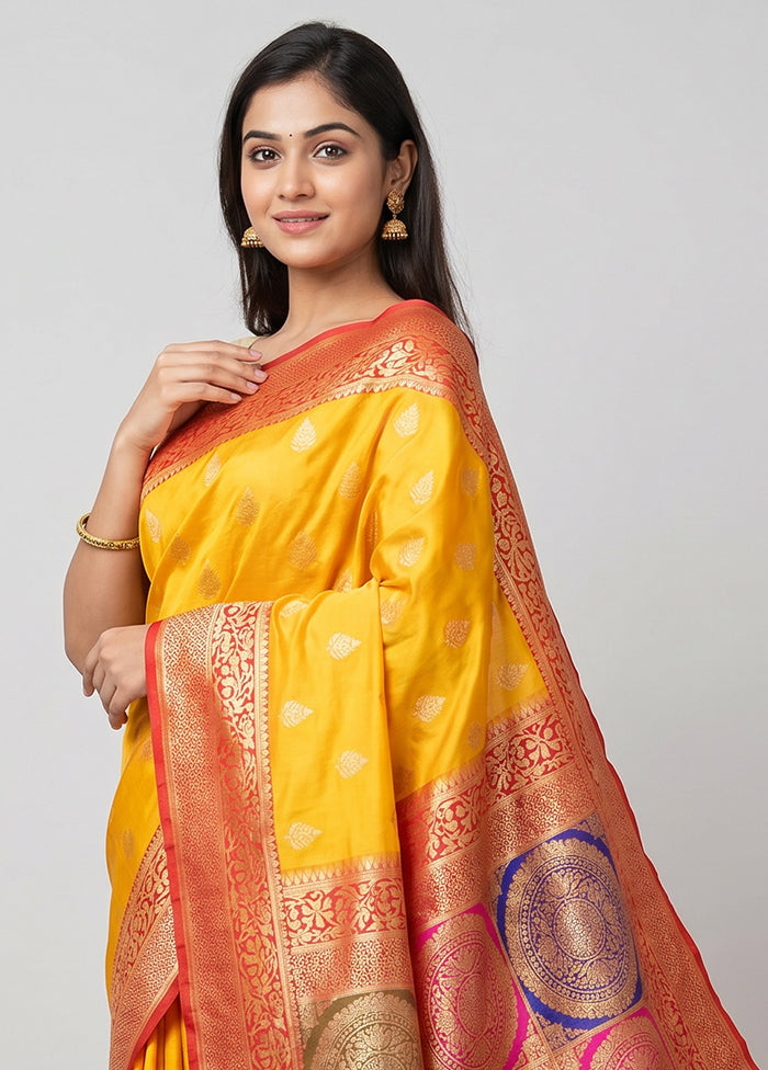 Yellow Handloom Katan Pure Silk Saree With Blouse Piece