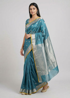 Green Handloom Chanderi Pure Silk Saree With Blouse Piece