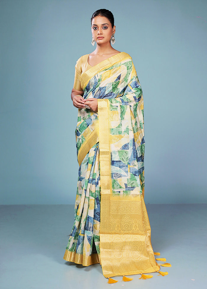 Multicolor Dupion Silk Saree With Blouse Piece