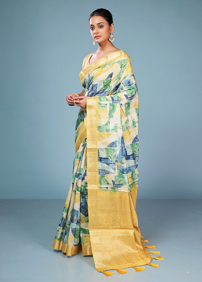 Multicolor Dupion Silk Saree With Blouse Piece