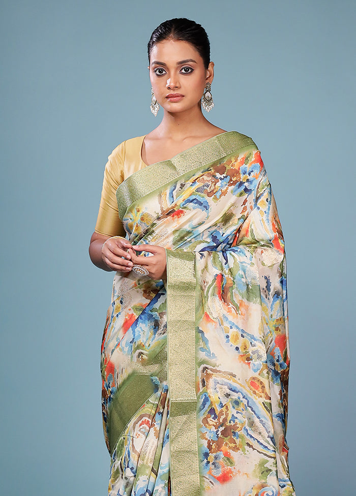 Multicolor Dupion Silk Saree With Blouse Piece
