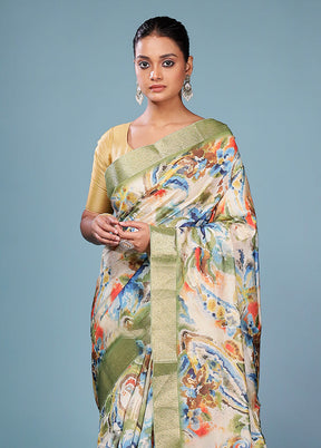 Multicolor Dupion Silk Saree With Blouse Piece