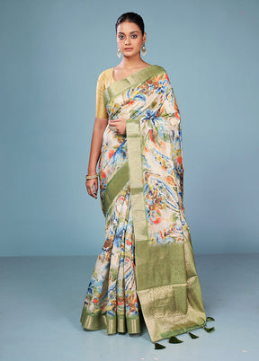 Multicolor Dupion Silk Saree With Blouse Piece