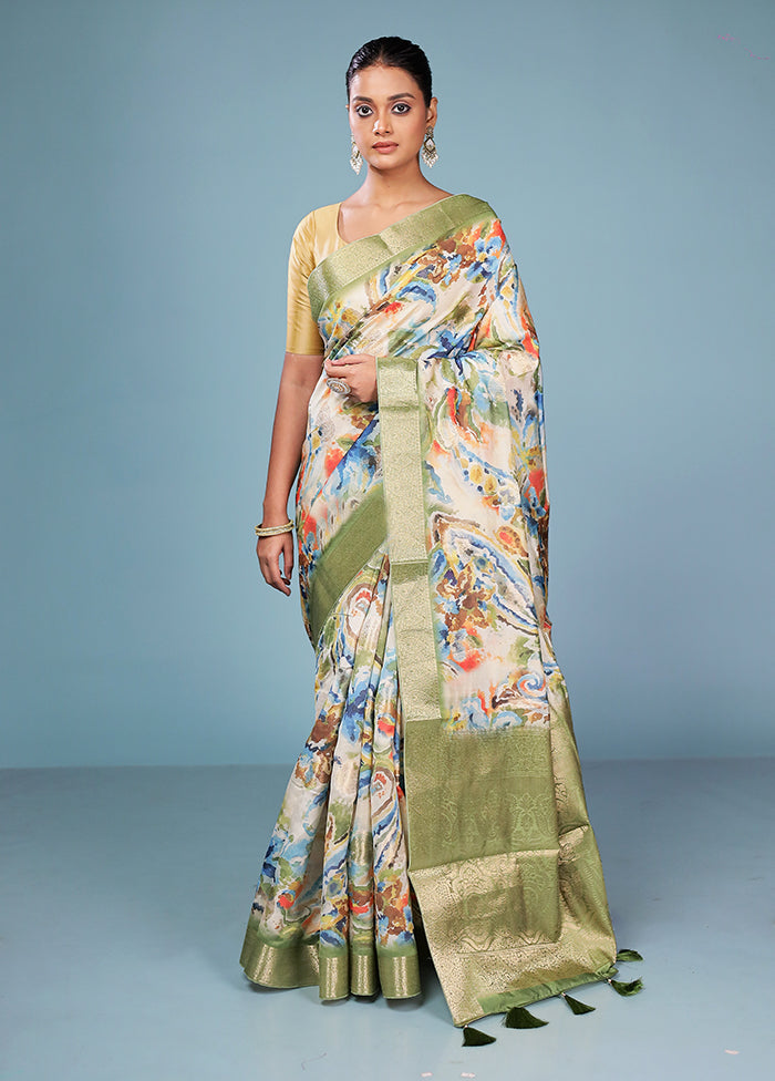 Multicolor Dupion Silk Saree With Blouse Piece