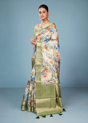 Multicolor Dupion Silk Saree With Blouse Piece