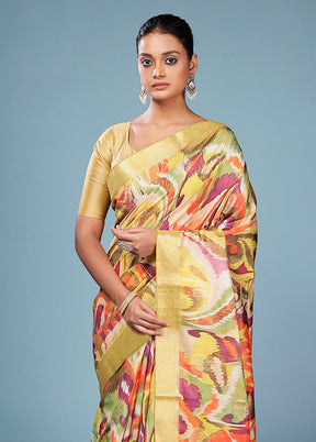 Multicolor Dupion Silk Saree With Blouse Piece
