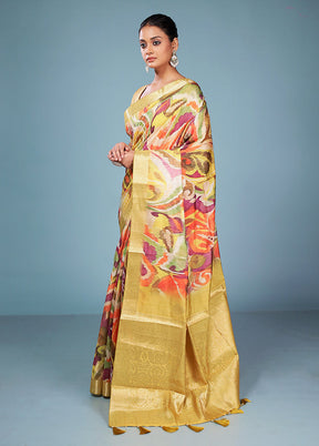 Multicolor Dupion Silk Saree With Blouse Piece