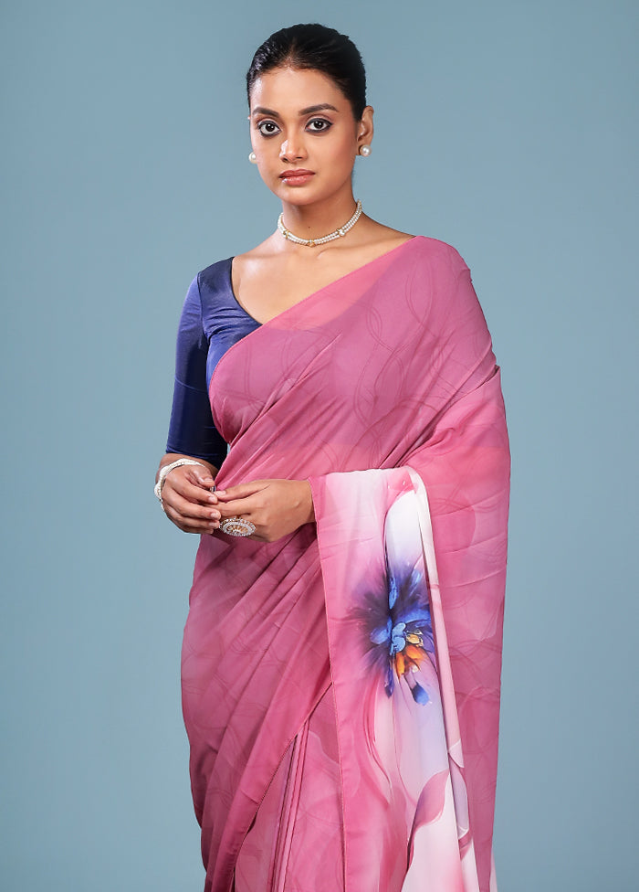 Pink Chiffon Silk Saree With Blouse Piece