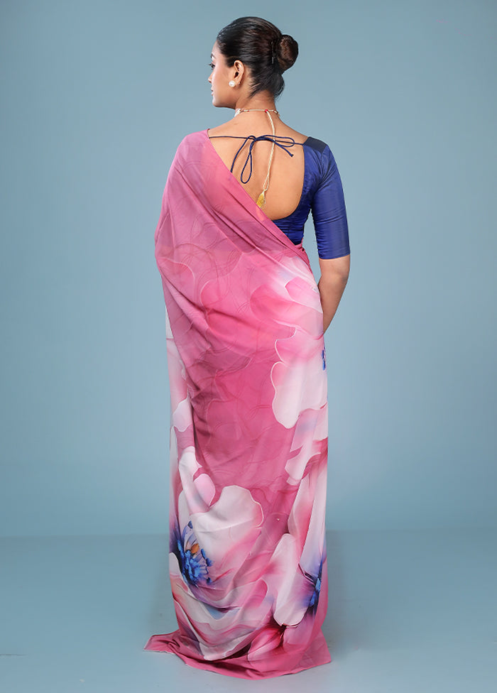 Pink Chiffon Silk Saree With Blouse Piece