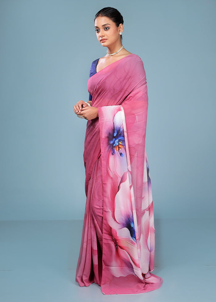 Pink Chiffon Silk Saree With Blouse Piece