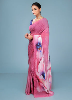 Pink Chiffon Silk Saree With Blouse Piece