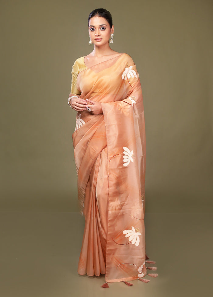 Peach Organza Saree With Blouse Piece