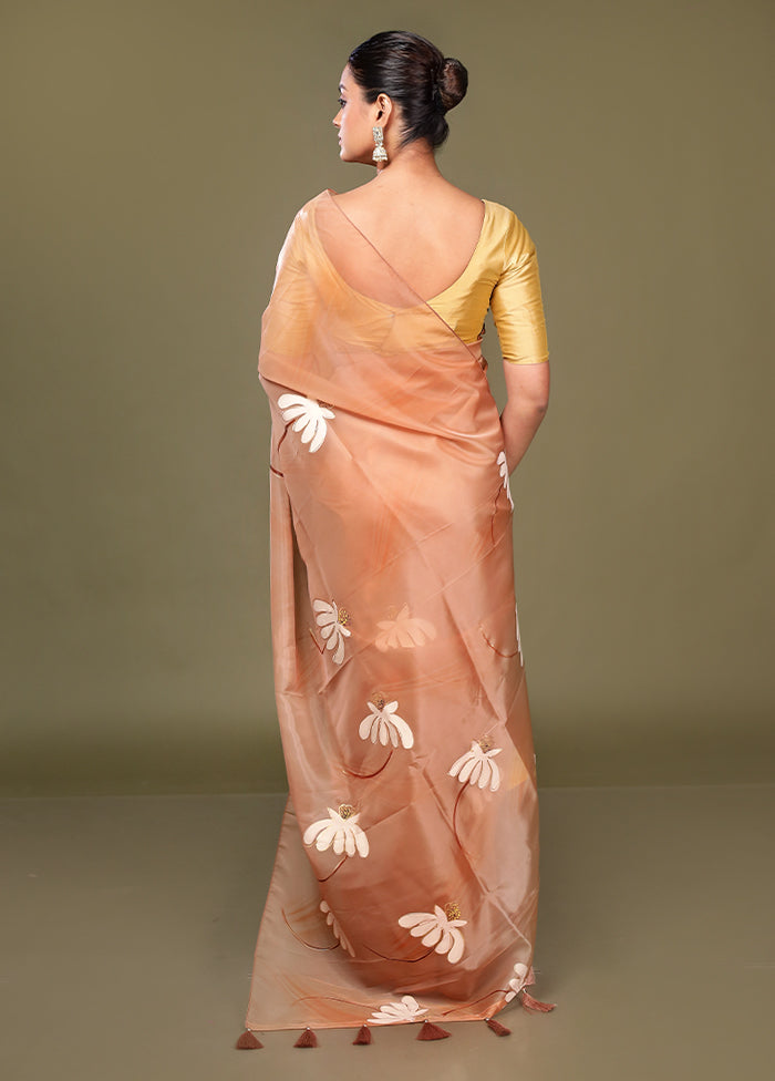 Peach Organza Saree With Blouse Piece
