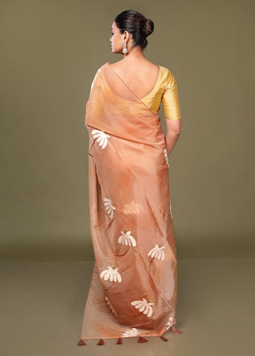Peach Organza Saree With Blouse Piece