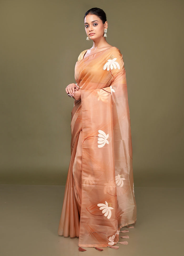 Peach Organza Saree With Blouse Piece