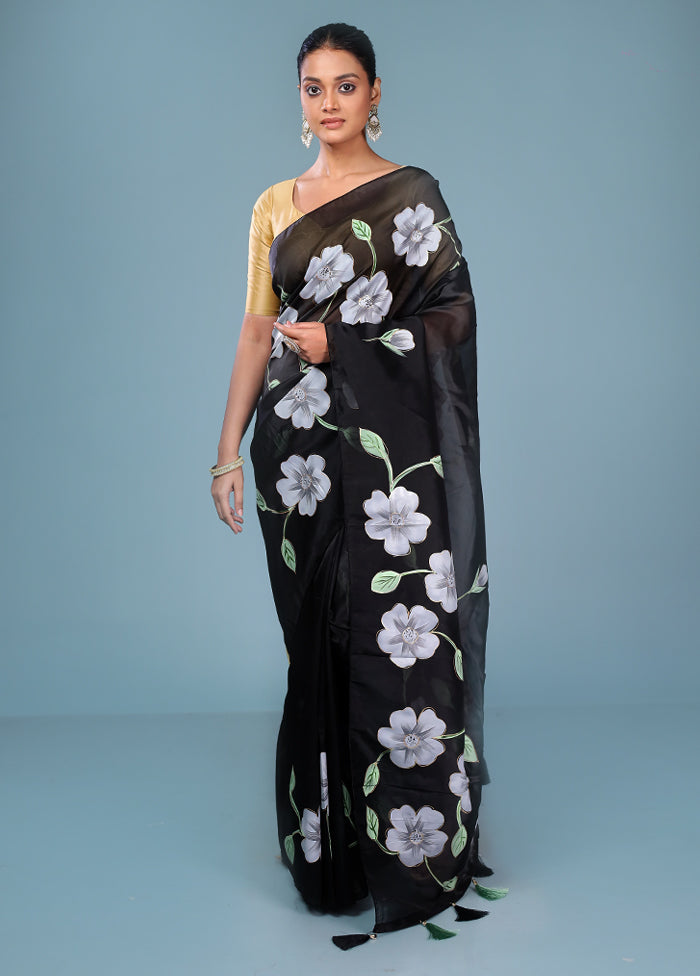 Black Organza Saree With Blouse Piece