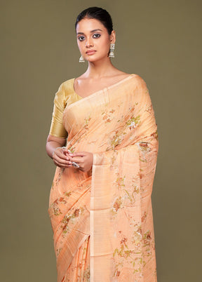 Peach Chiffon Silk Saree With Blouse Piece