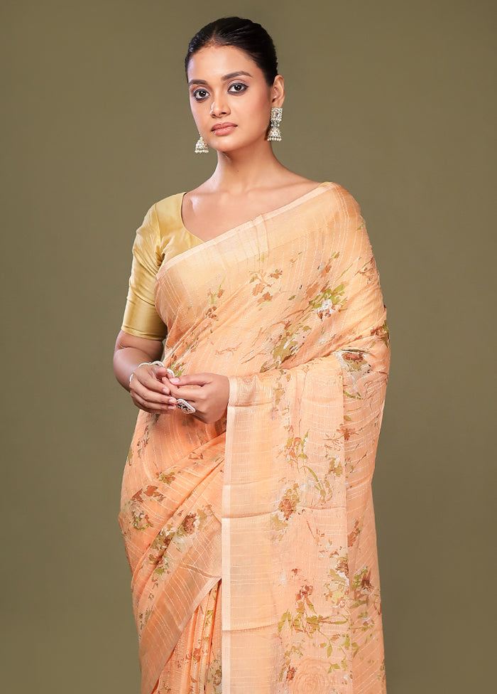 Peach Chiffon Silk Saree With Blouse Piece