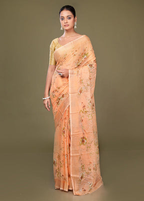 Peach Chiffon Silk Saree With Blouse Piece