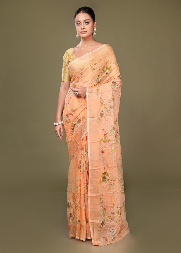 Peach Chiffon Silk Saree With Blouse Piece