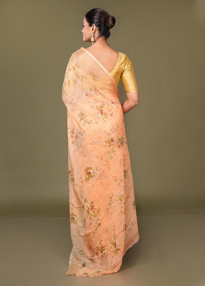 Peach Chiffon Silk Saree With Blouse Piece