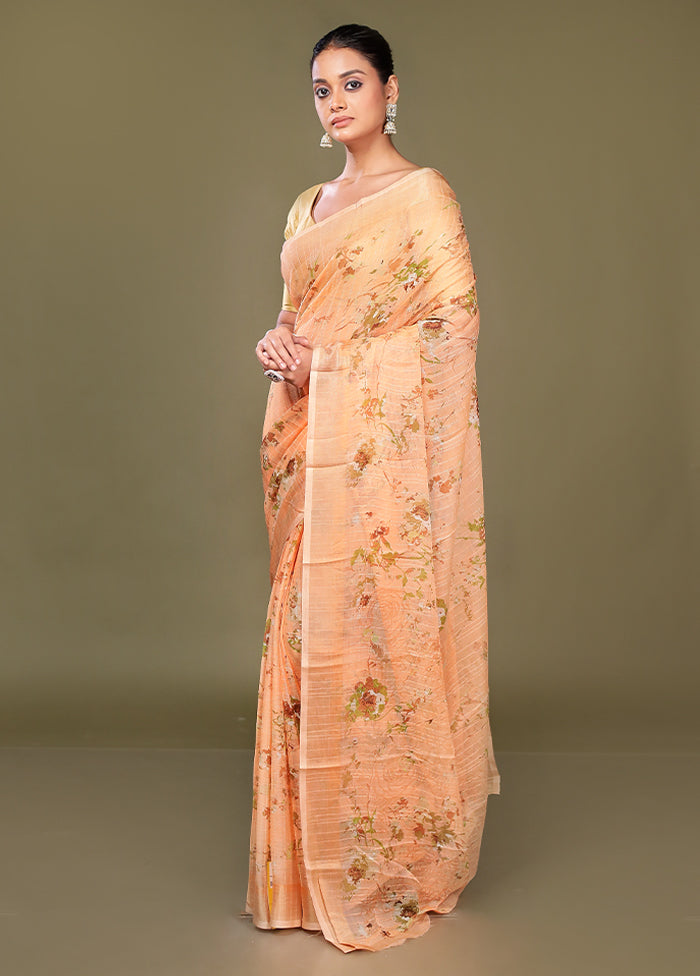 Peach Chiffon Silk Saree With Blouse Piece