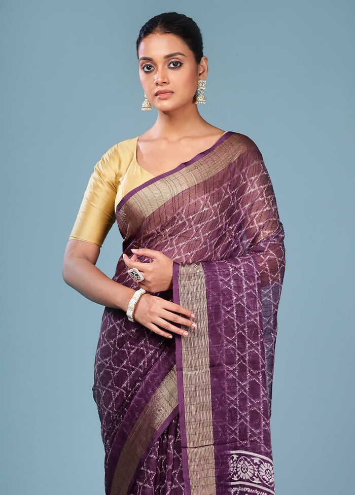 Purple Chiffon Silk Saree With Blouse Piece
