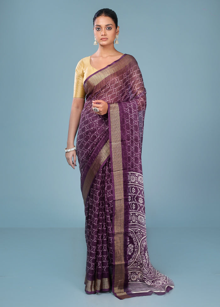 Purple Chiffon Silk Saree With Blouse Piece