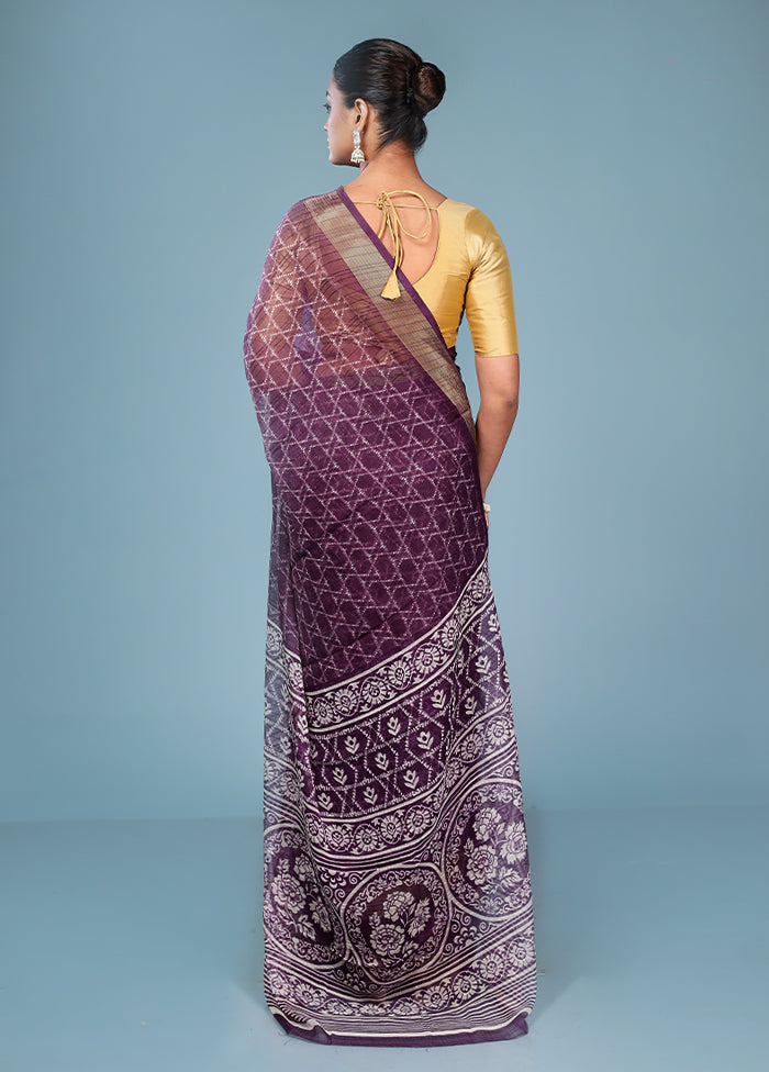Purple Chiffon Silk Saree With Blouse Piece