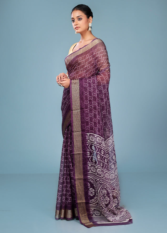 Purple Chiffon Silk Saree With Blouse Piece