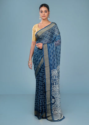 Blue Chiffon Silk Saree With Blouse Piece