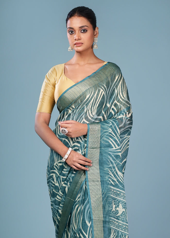 Green Chiffon Silk Saree With Blouse Piece