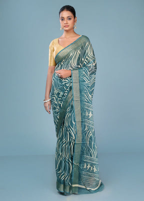 Green Chiffon Silk Saree With Blouse Piece